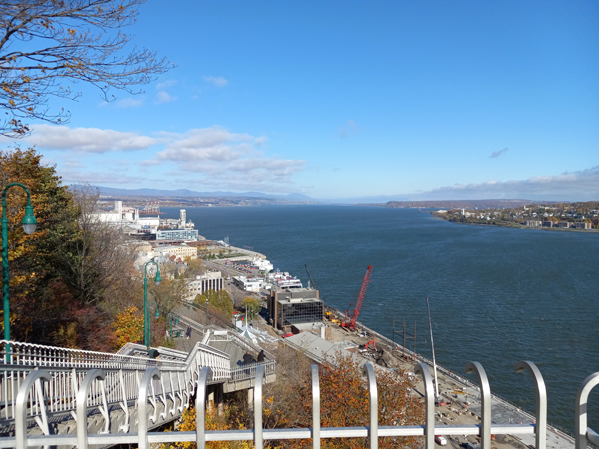 Looking southeast from the height of the Ramparts where it reaches the St. Lawrence River