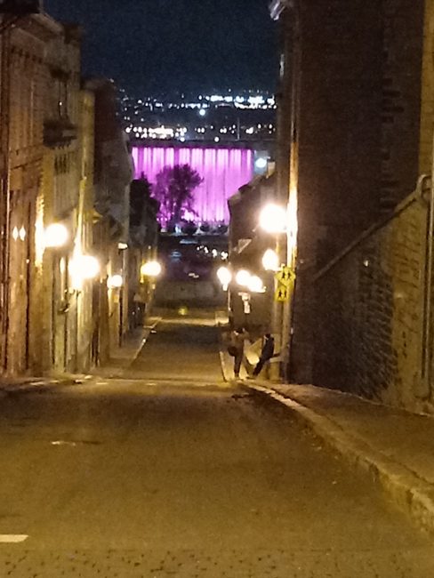 View of streets of Quebec City by night.