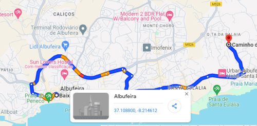 Photo: Courtesy Google MapsOur route to old Town Albufeira from our Albufeira rental.