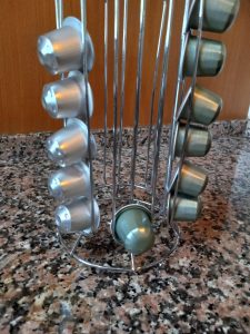 Coffee pods on a rack in Portugal.