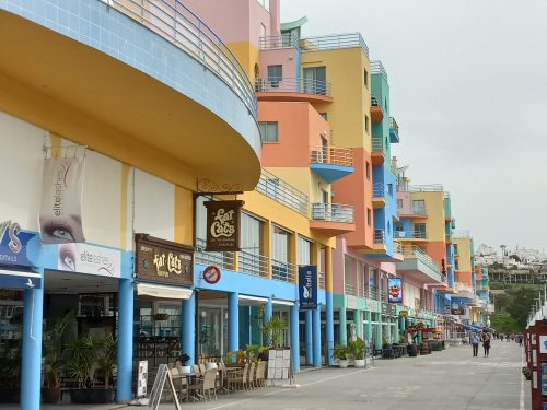 Rows of shops at Albufeira Marina.