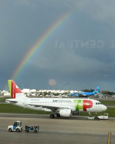 TAP airline jet on the runway at Humberto Delgado Airport, Lisbon