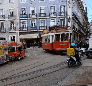 Trolley in Chiado Square Lisbon Portugal